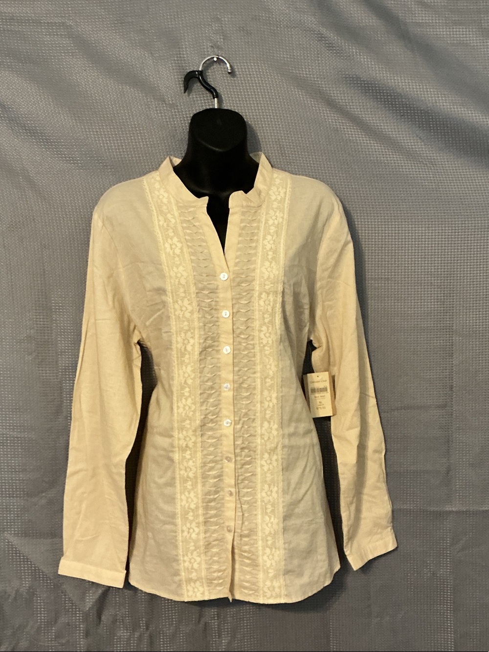 Coldwater Creek Cream Embroidered Button-Down Tunic
